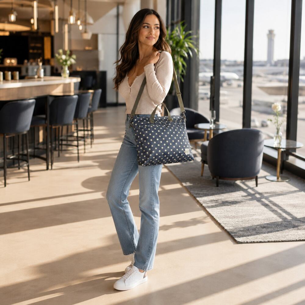 Human Navy Polka Dot Crossbody Tote Bag Adjustable Shoulder Strap